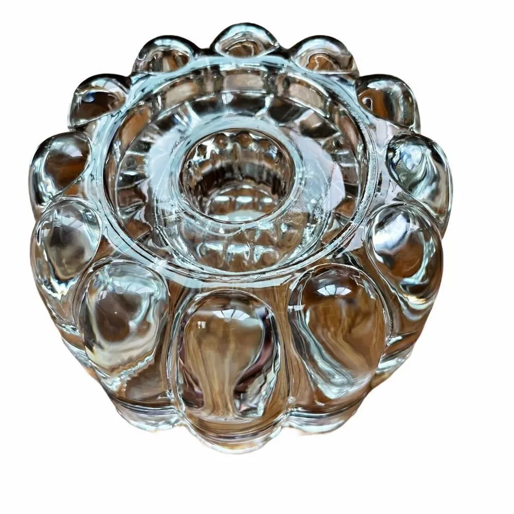 Vintage Heavy Glass  Flower Tapered Candle Holder